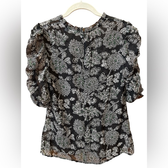Veronica Beard Natuka Silk Floral Ruched Puff Sleeve Blouse 6 Romantic Boho - Picture 2 of 7